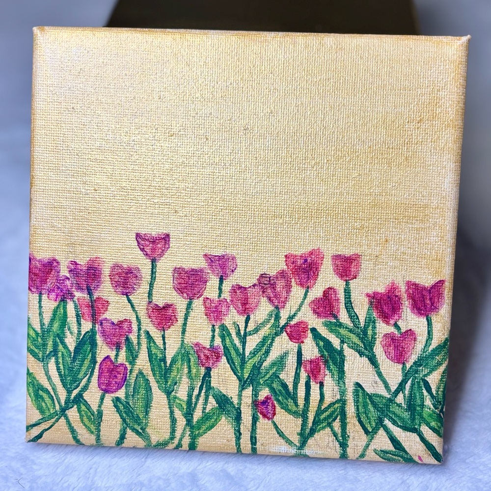 Pink and Green Floral Painting with Abstract Style